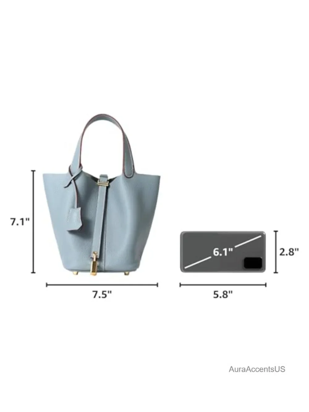 Genuine Leather Bucket Bag with Lock Satchel Handbag